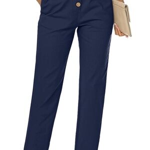 NIMIN Navy Women's Pants. Casual high waisted paper bag style
